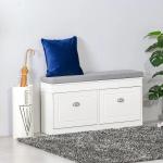 Banco Sapateira com Armazenamento para 8 Pares de Sapatos com 2 Gavetas Prateleiras Ajustáveis e Almofada 104x24x55cm Branco