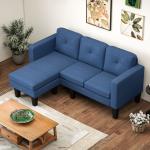 Sofá Chaise Longue Sofá em Forma de L Estofado em Poliéster Sofá de Canto Reversível 186x130x84 cm Azul Escuro