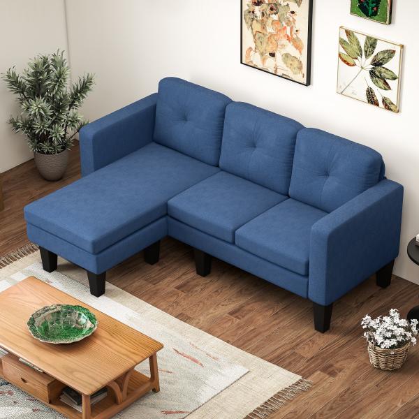Sofá Chaise Longue Sofá em Forma de L Estofado em Poliéster Sofá de Canto Reversível 186x130x84 cm Azul Escuro