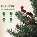 Árvore de Natal Slim 210 cm com Luzes LED 8 Modos de Iluminação 656 Ramos com Purpurina Prateada Pinhas e Bagas Verde