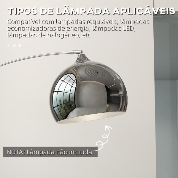 Candeeiro de Pé em Forma de Arco com Altura e Comprimento Ajustáveis com Interruptor de Pé 110 - 115x30x170 - 180 cm Prata e Preto