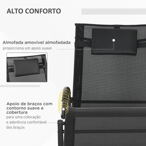Espreguiçadeira Baloiço de Jardim com Apoio para os Braços Almofada para a Cabeça Removível 155x61x88 cm Preto