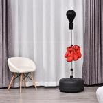 Punching Ball Ajustável em Altura com Base Recarregável Punching Ball de Boxe com Suporte e Luvas Ø48x136 - 154 cm Preto