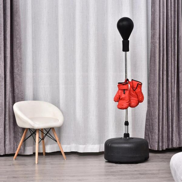 Punching Ball Ajustável em Altura com Base Recarregável Punching Ball de Boxe com Suporte e Luvas Ø48x136 - 154 cm Preto