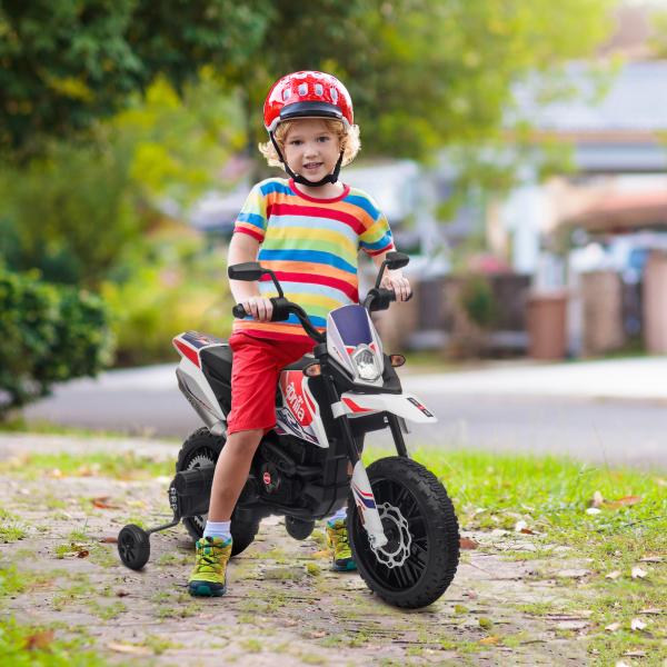 Mota Elétrica Infantil Aprilia 12V Rodas de Apoio Farol Música Porta USB Amortecedor Branco