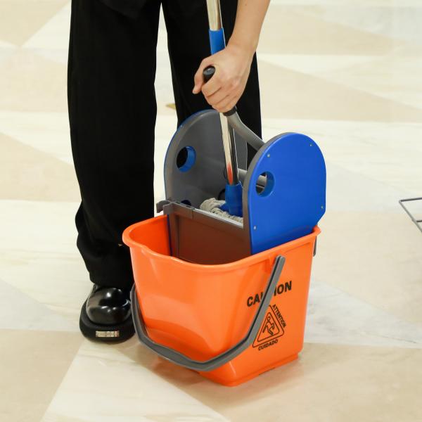 Carro de Limpeza Professional com Escorredor de Alavanca e 2 Baldes de 18L 111x63,3x103cm Cinza Azul e Laranja