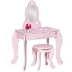 Toucador Infantil com Banco e Espelho Estilo Princesa Mesa de Maquilhagem Infantil com Gaveta 60x36x88cm Rosa