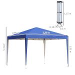 Tenda Dobrável 295x295x255 cm com Bolsa de Transporte Altura Ajustável Anti - UV para Terraço Pátio Azul