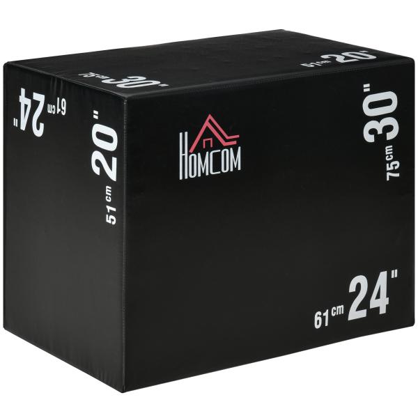 Caixa Pliometria com Fecho de Correr Caixa de Salto com 3 Diferentes Alturas Carga Máxima 120 kg 75x51x61 cm Preto