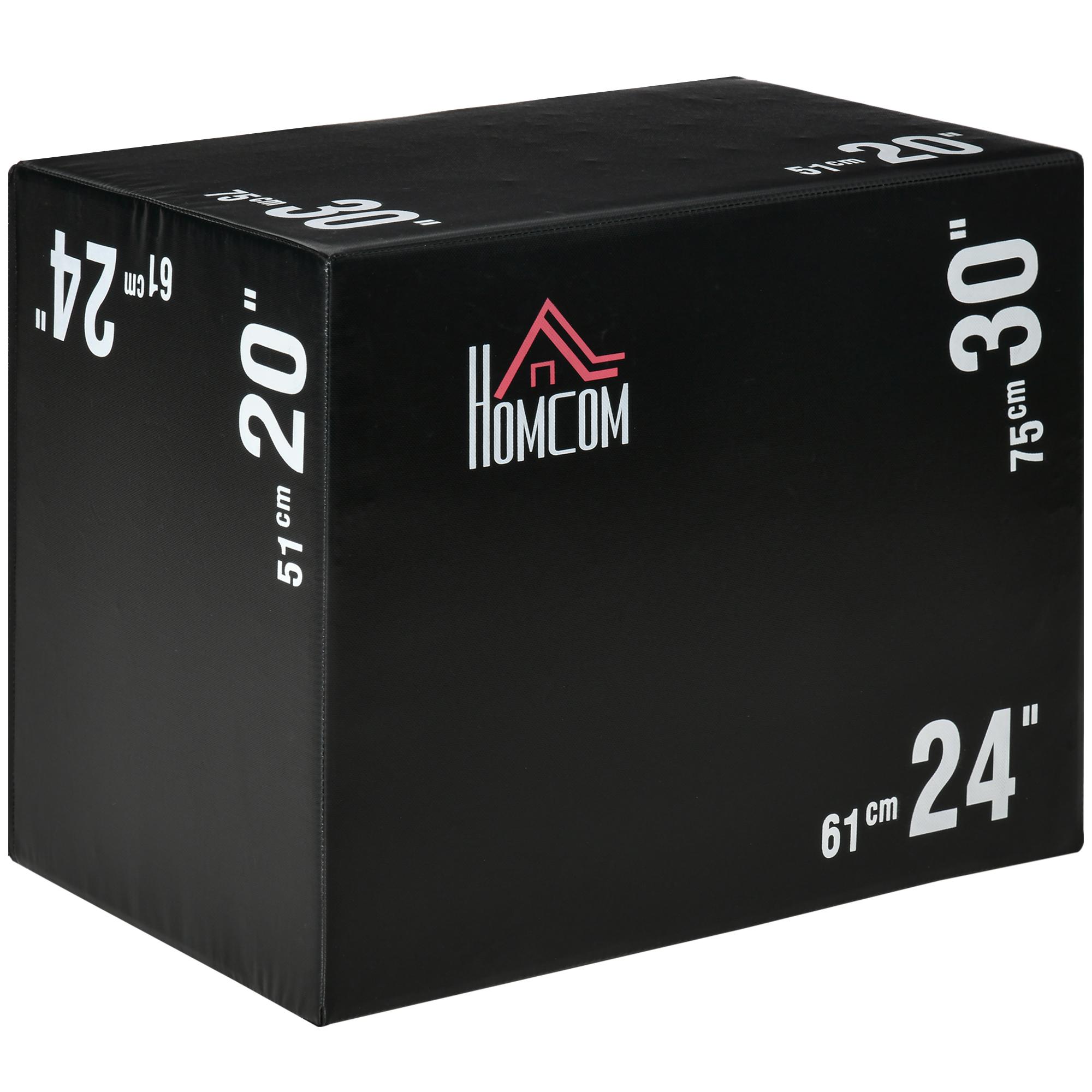 Caixa Pliometria com Fecho de Correr Caixa de Salto com 3 Diferentes Alturas Carga Máxima 120 kg 75x51x61 cm Preto