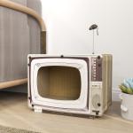 Arranhador de Cartão para Gatos Casa para Gatos em Forma de Televisor com Rato de Brinquedo 43x23x32,5 cm Areia