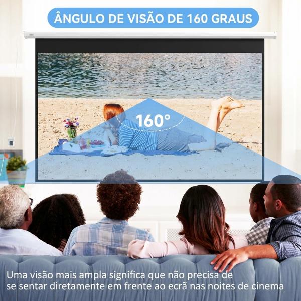 Ecrã de Projeção Elétrico 120 Polegadas com Comando à Distância 16:9 para Interior e Exterior Branco