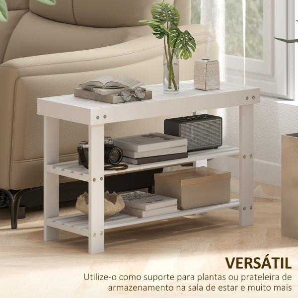 Banco Sapateira de Bambu Organizador de Sapatos com 2 Prateleiras para 6 - 9 Pares de Sapatos 70x28x45 cm Branco