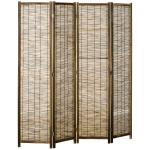 Biombo de 4 Painéis Separador de Ambientes Dobrável 160x1,8x170 cm Divisor de Ambientes de Madeira e Caniço Madeira