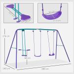 Conjunto de Baloiços de Jardim com Altura Ajustável Baloiços para Crianças com Baloiço Duplo 280x140x178 cm Azul e Roxo