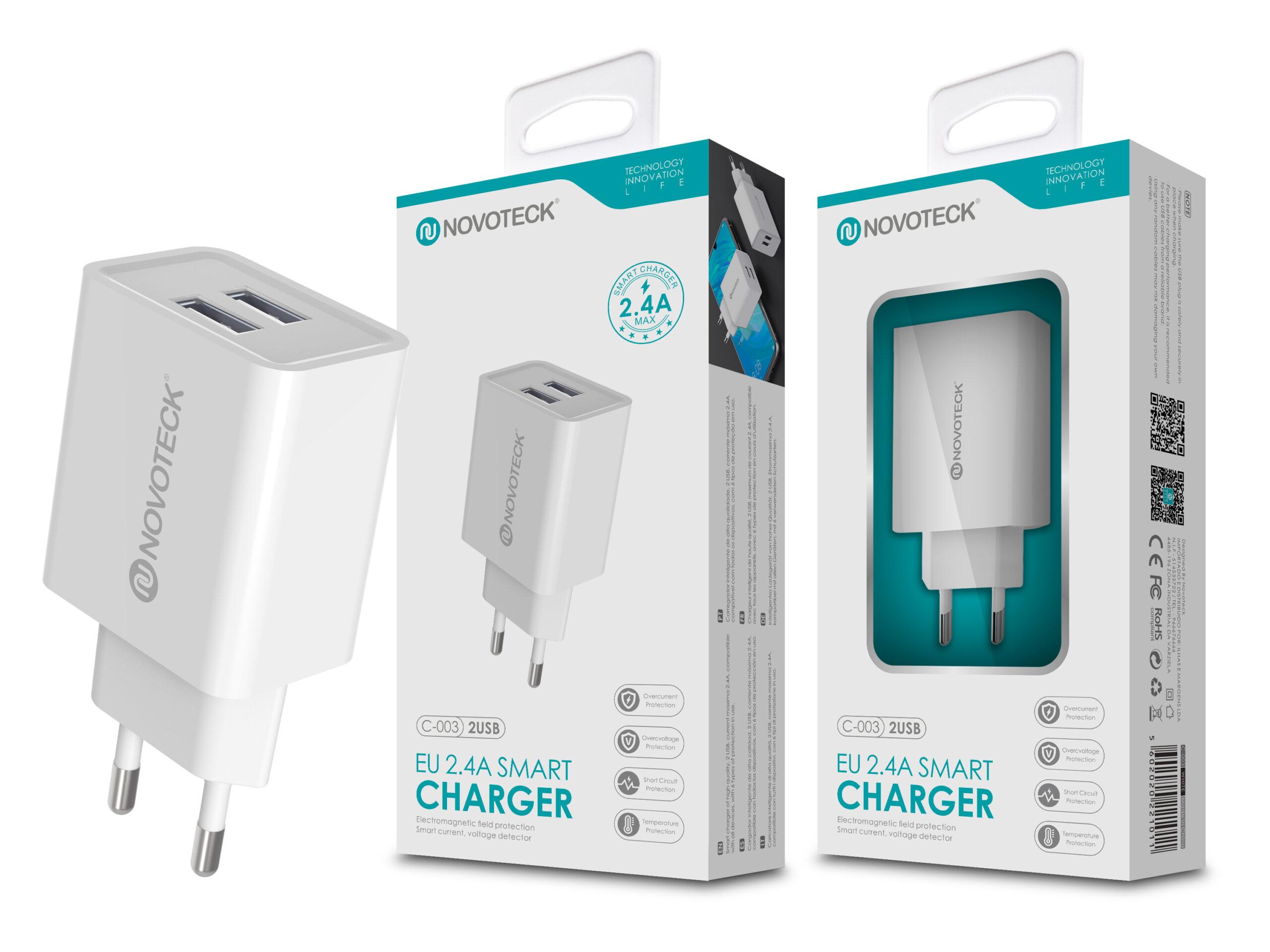 Carregador 2.4A 2 USB Branco NOVOTECK C - 003