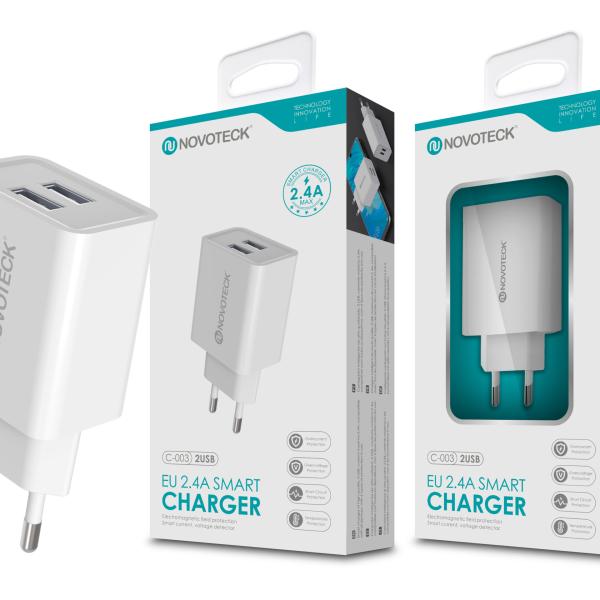 Carregador 2.4A 2 USB Branco NOVOTECK C - 003