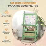 Cavalete de Pintura Infantil 3 em 1 Quadro Dupla Face com Rolo de Papel e Cestos de Arrumação Verde