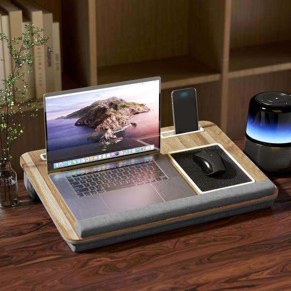 Suporte para Portátil com Amofada Ranhura para Tablet Almofada para Mouse Apoio para os Punhos Mesa para Portátil 55,5x37x9 cm Carvalho