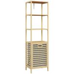 Estante de Casa de Banho em Bambu com 3 Prateleiras e 1 Cesto para Roupa Suja Removível 44x33x160 cm Natural