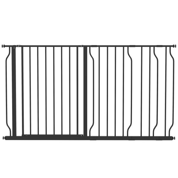 Barreira de Segurança para Cães com 3 Extensões Montagem a Pressão Duplo Bloqueio 75 - 145x76 cm Preto