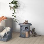Arranhador para Gatos Pequenos Arranhador para Gatos com Poste de Juta Rampa Caverna e Bola Suspensa 40x40x57 cm Cinza