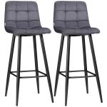 Conjunto de 2 Bancos Altos de Cozinha Bancos de Bar Estofados em Veludo com Apoio para os Pés e Encosto Cinzento