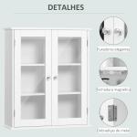Armário Casa de Banho de Parede com 2 Portas de Cristal Armário Suspenso com Prateleiras Ajustáveis em Altura Multiuso para Cozinhas Sala de Estar 55x20x65cm Branco