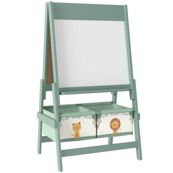 Cavalete de Pintura para Crianças 3 em 1 para Crianças acima de 3 Anos com Rolo de Papel e Cestos de Arrumação 54x46x94 cm Verde