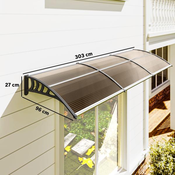Marquesa Exterior para Portas e Janelas 303x96x27 cm com Barra de Liga de Alumínio PP Policarbonato Castanho