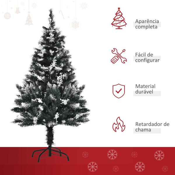 Árvore de Natal Automática 120 cm com 222 Ramos 28 Decorações Suporte em Aço Base Dobrável e Removível Verde