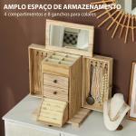 Caixa Joias de Madeira de 4 Níveis Organizador de Joias com 2 Gavetas e Espelho 26,5x16x33,5 cm Madeira