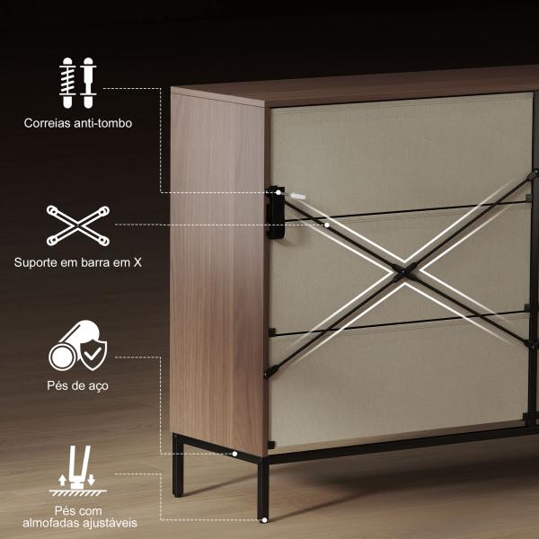Cómoda com 6 Gavetas de Tecido Frentes com Padrão de Diamante Móvel de Arrumação 117,5x30x73,5 cm Madeira e Branco