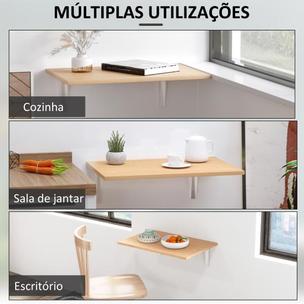 Mesa Dobrável de Parede Mesa Auxiliar Suspensa para Cozinha Sala de Jantar 60x40x20cm Madeira Natural