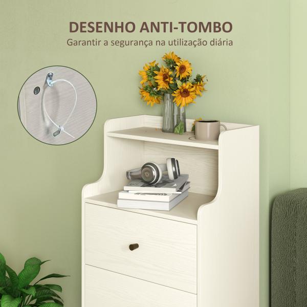 Cómoda com 3 Gavetas Cómoda de Quarto Estreita com Prateleiras Abertas Anti - Tombo Gaveteiro Alto 47x29x95 cm Branco Acinzentado