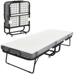 Cama Dobrável 200x75x42,5 cm Cama de Campismo Portátil com Colchão Individual Rodas e Freios Carga Máxima 150 kg para Dormitórios Branco