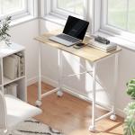 Secretária Dobrável com Rodas Mesa de Secretária Compacta Portátil para Espaços Pequenos 80x40x75 cm Madeira e Branco