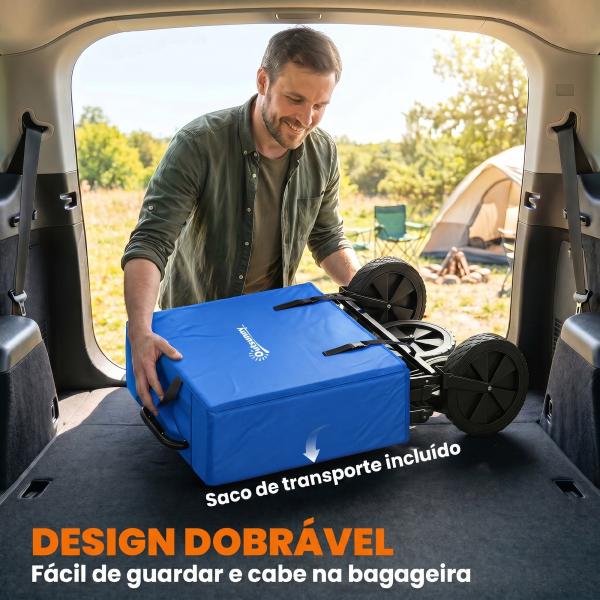 Carrinho de Transporte Dobrável com Toldo Removível e Alça Ajustável Capacidade 100 kg para Campismo 97x52x105 cm Azul