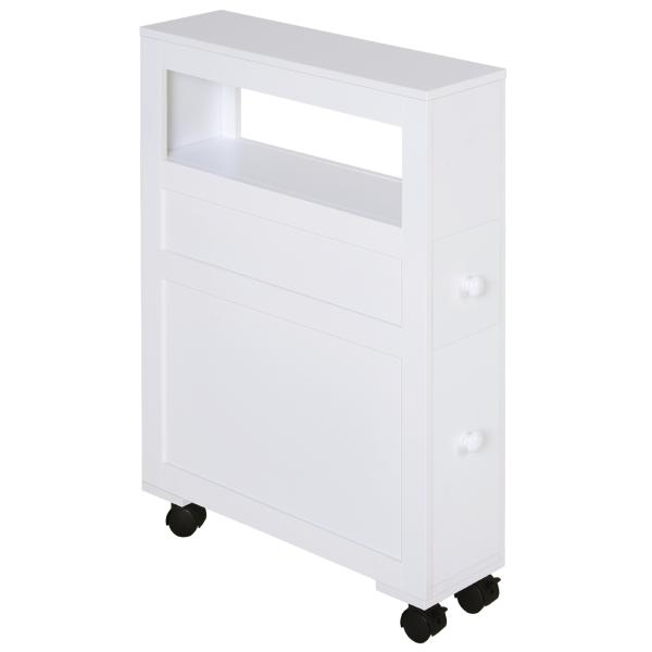 Armário Casa de Banho para Espaços Reduzidos com 4 Rodas Prateleira Aberta e Gavetas 16x52x71,5 cm Branco