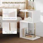 Mesa Auxiliar com Luz LED 3 Níveis Forma de S Prateleiras Abertas e Estrutura em Alumínio 44x38x75 cm Branco