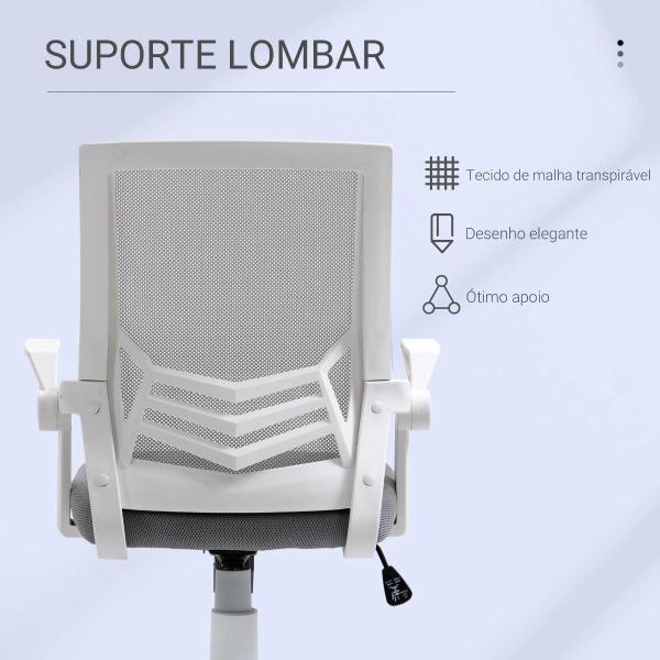 Cadeira de Escritório Ergonômica Giratória com Altura Ajustável Apoio para os Braços Dobrável Suporte Lombar e Encosto Transpirável 62,5x55x94 - 104 cm Cinza