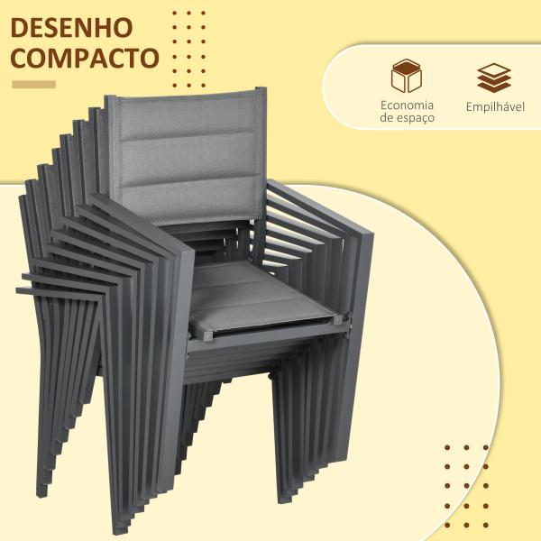Conjunto de Jardim Refeição de 9 Peças com Mesa Extensível 8 Cadeiras Empilháveis 135 - 270x89x74cm Cinza