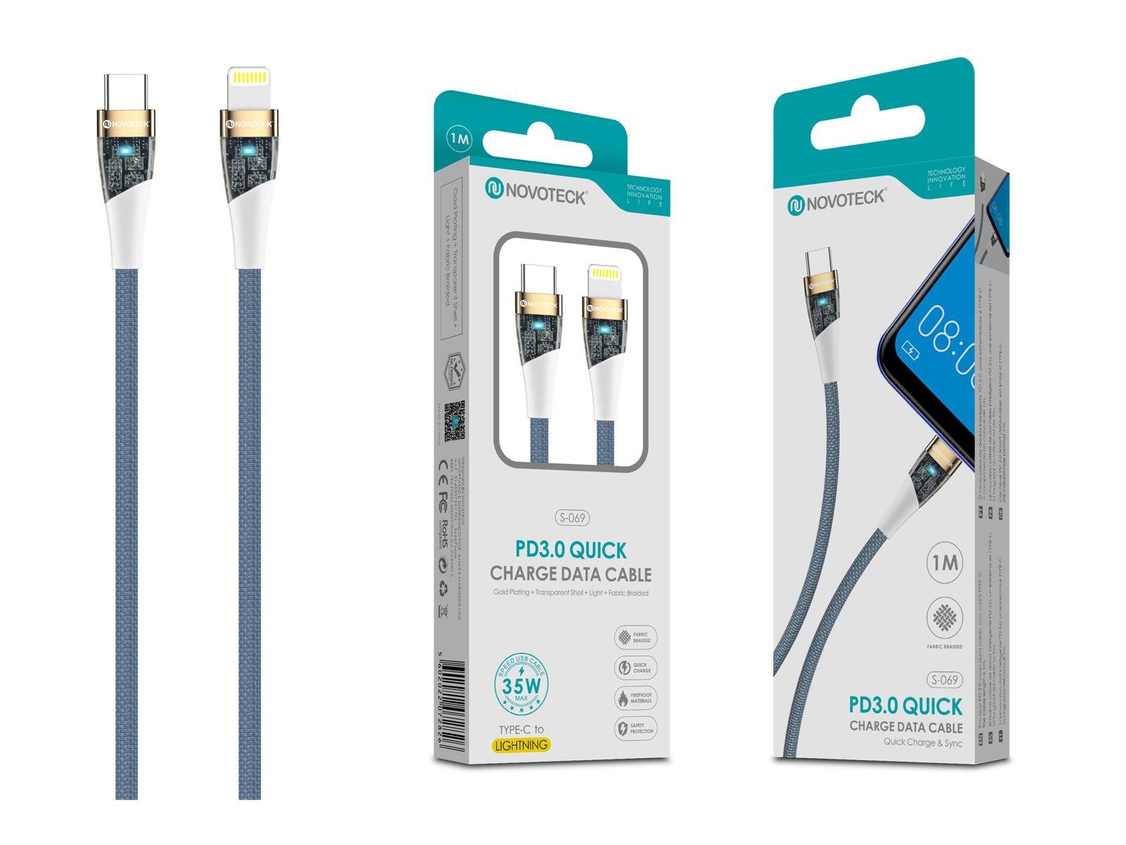 Cabo PD 35W Type-C to Lightning Azul S-069 Luz Indicador