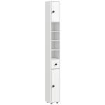 Coluna Casa de Banho Moderna com 1 Gaveta 5 Prateleiras Ajustáveis e 2 Armários 20x20x180 cm Branco