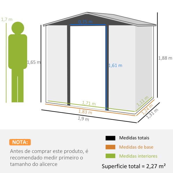 Abrigo de Jardim 190x132x187 cm Abrigo de Ferramentas com 2 Janelas de Ventilação e Porta com Fechadura para Pátio Carvalho