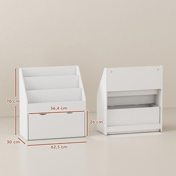 Estante de Brinquedos com 3 Compartimentos Gaveta com Rodas para Quarto Sala de Jogos 62,5x30x70 cm Branco