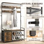 Móvel Cabide de Entrada com Banco 10 Ganchos 2 Gavetas e Barra para Pendurar Estilo Industrial 100x40x180 cm Castanho Rústico