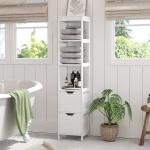 Armário de banheiro alto Multiuso 3 prateleiras 2 gavetas 30x30x144 cm Branco