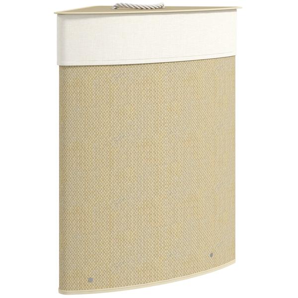 Cesto para Roupa Suja de Bambu de 55L com Tampa e Asa Saco Extraível e Lavável para Casa de Banho Quarto, 35x35x60 cm Creme