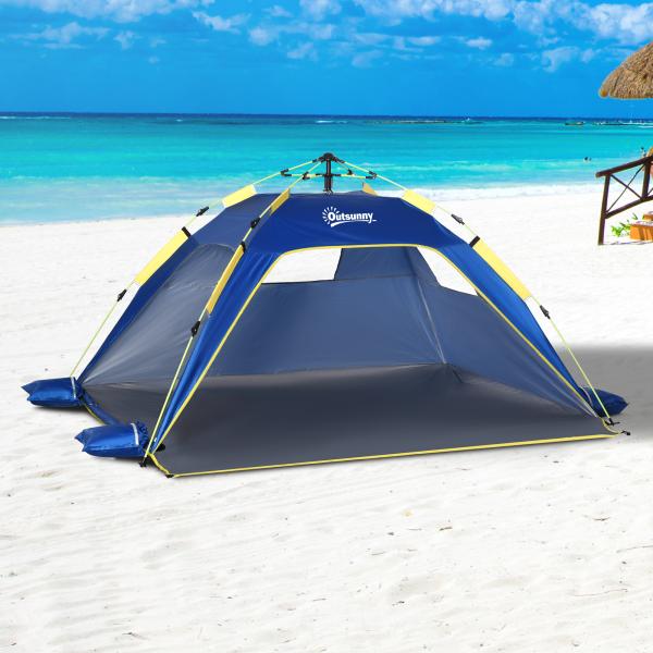 Tenda de Praia Dobrável Tenda de Campismo Pop - up para 1 - 2 Pessoas com Bolsa de Transporte 220x173x120 cm Azul Escuro